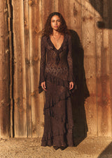 LACE LONG DRESS BROWN